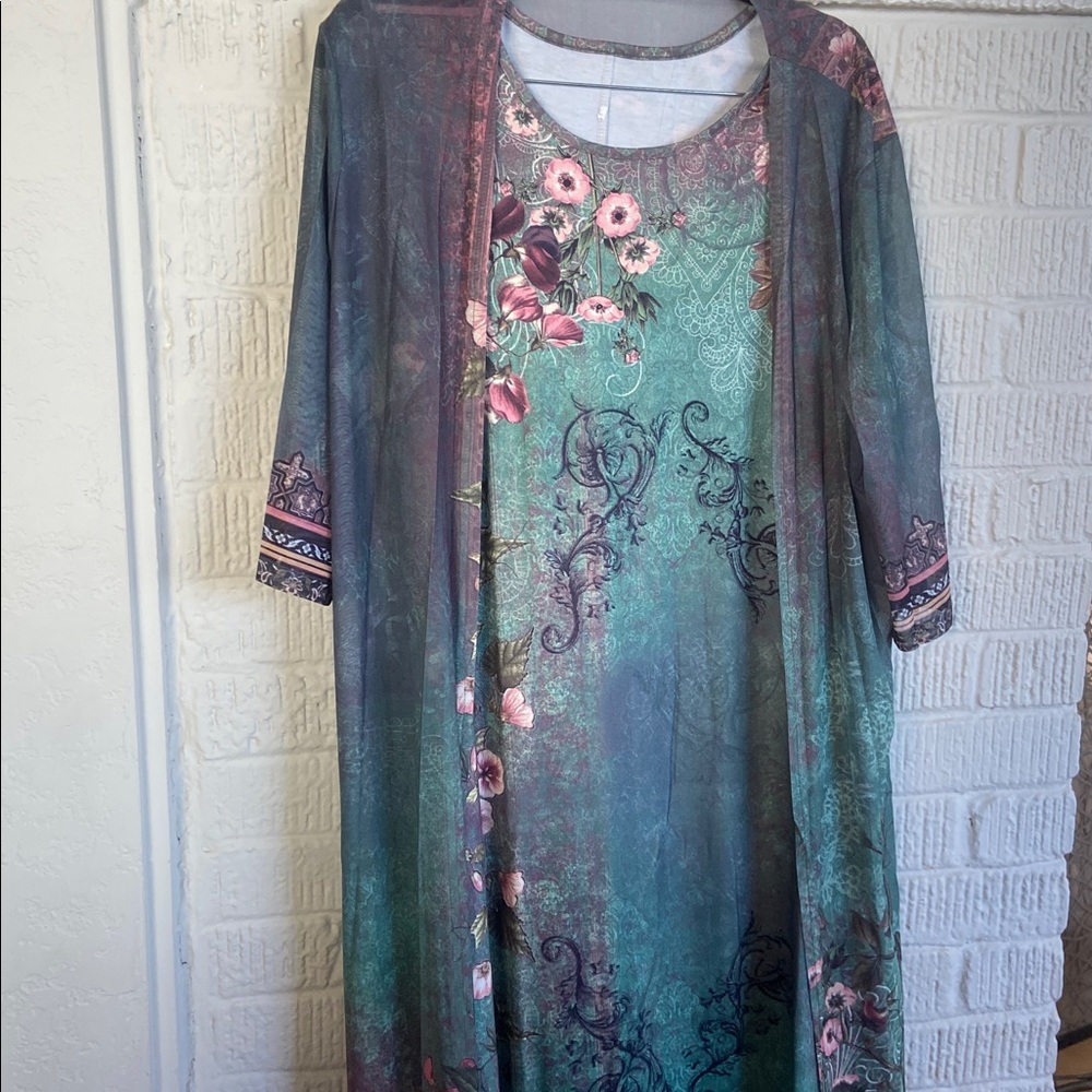 Floral Patterned Dress with Sheer Overlay